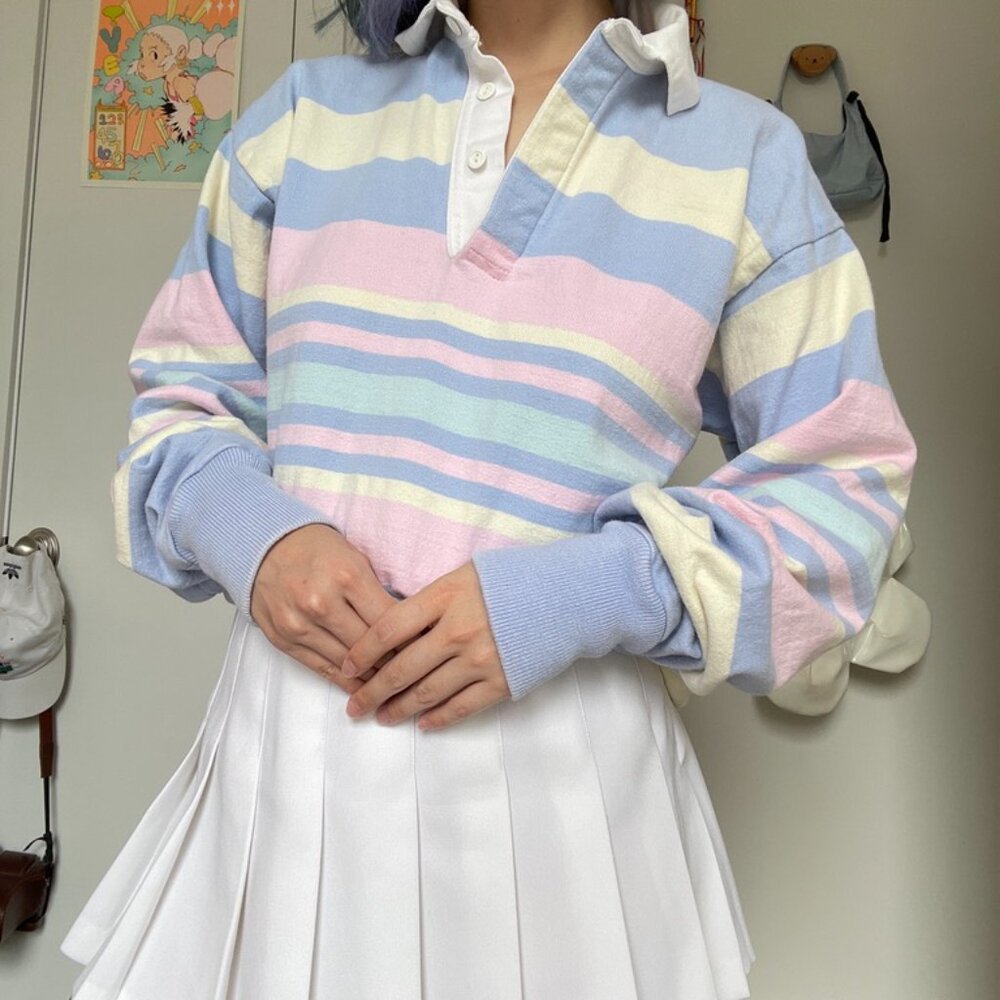 vintage pastel rugby polo long sleeve